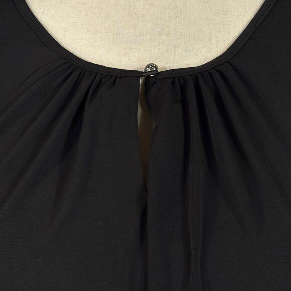 Susan Graver Large Top 3/4 Sleeves Keyhole Pleated Neckline Stretch Black - Picture 2 of 7